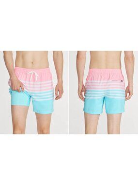Chubbies Mens On The Horizons Pink and Blue Striped Lined Classic Swim Trunk 3XL